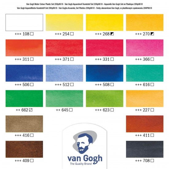 VAN GOGH 18 Colours Water Colour Plastic Case Set with in Half Pans and 2 Colours in 10ml Tube VAN GOGH 18 Colours Water Colour Plastic Case Set with in Half Pans and 2 Colours in 10ml Tube